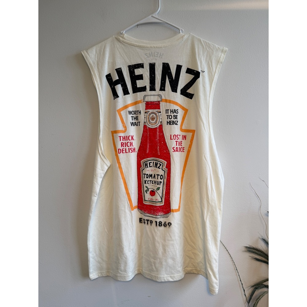 Heinz Ketchup Mens Muscle Tee Cream Graphic Sleeveless Shirt Large Patch 3360